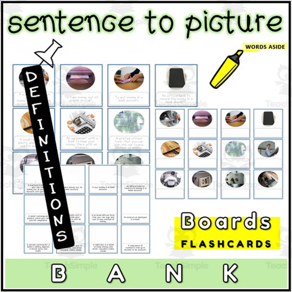 An educational teaching resource from WORDS ASIDE entitled English Sentence to Picture Activities Flashcards 4 downloadable at Teach Simple.