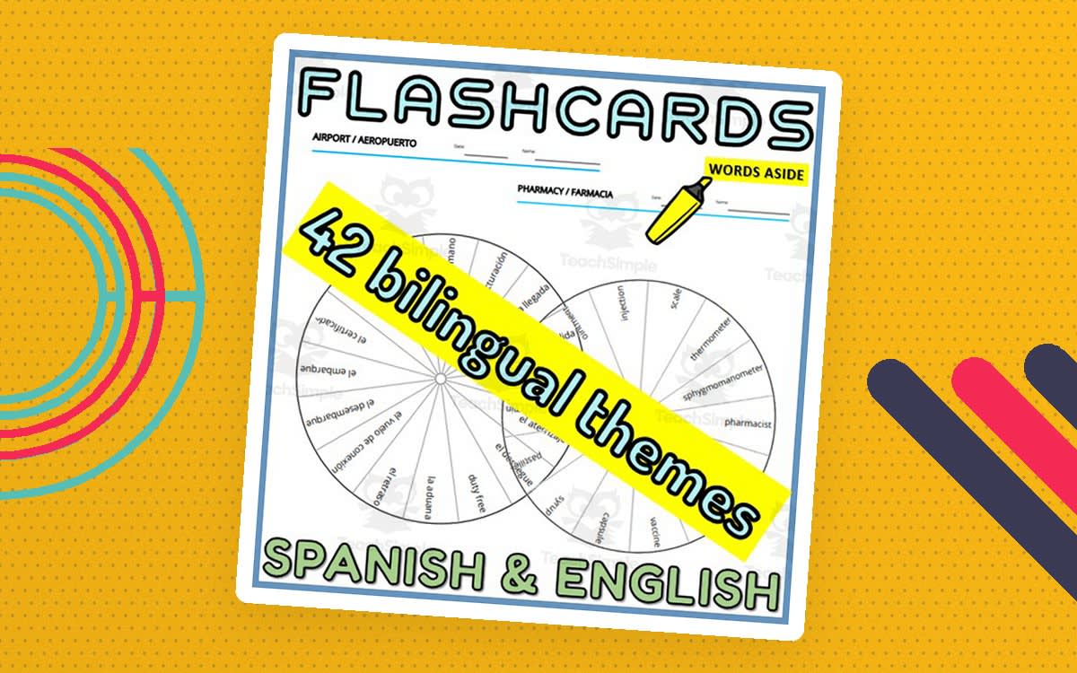 An educational teaching resource from WORDS ASIDE entitled English Spanish Bilingual Vocabulary Flash Cards downloadable at Teach Simple.