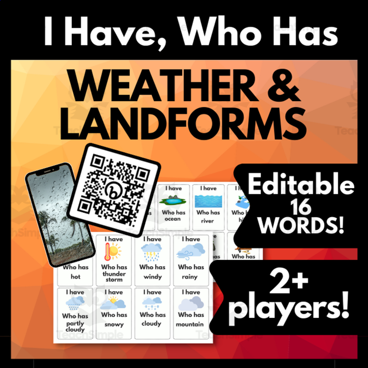 An educational teaching resource from Melissa Is Teaching entitled English Weather & Landform Vocabulary Game 2+ Players downloadable at Teach Simple.