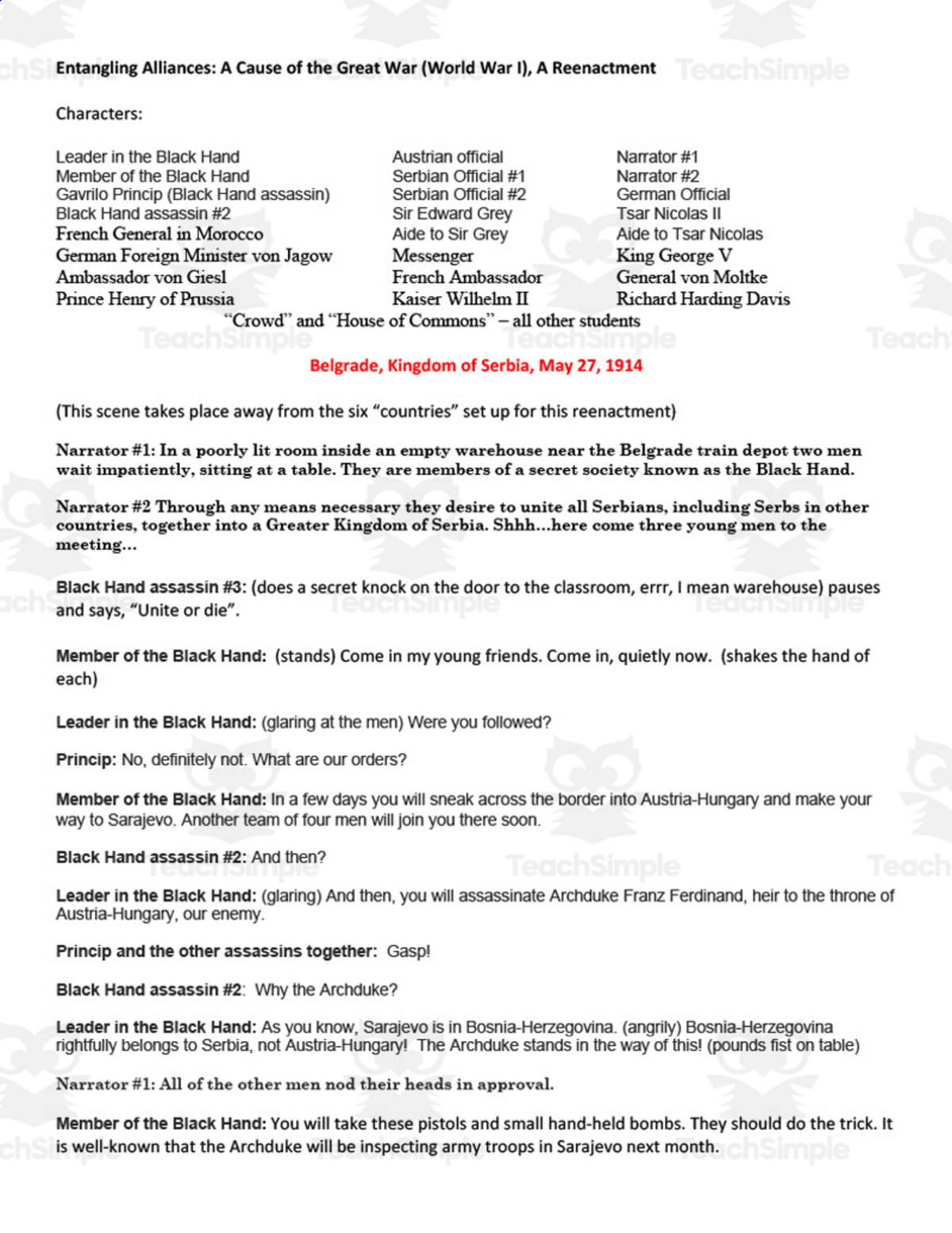 An educational teaching resource from BCM Creations entitled "Entangling Alliances: A Cause of the Great War (World War I)" - A History Reenactment downloadable at Teach Simple.