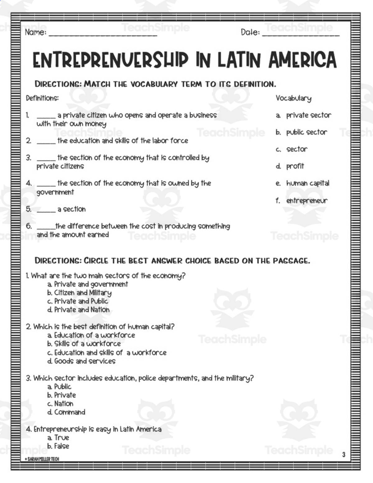 An educational teaching resource from Sarah Miller Tech entitled Entrepreneurship in Latin America Reading Packet downloadable at Teach Simple.