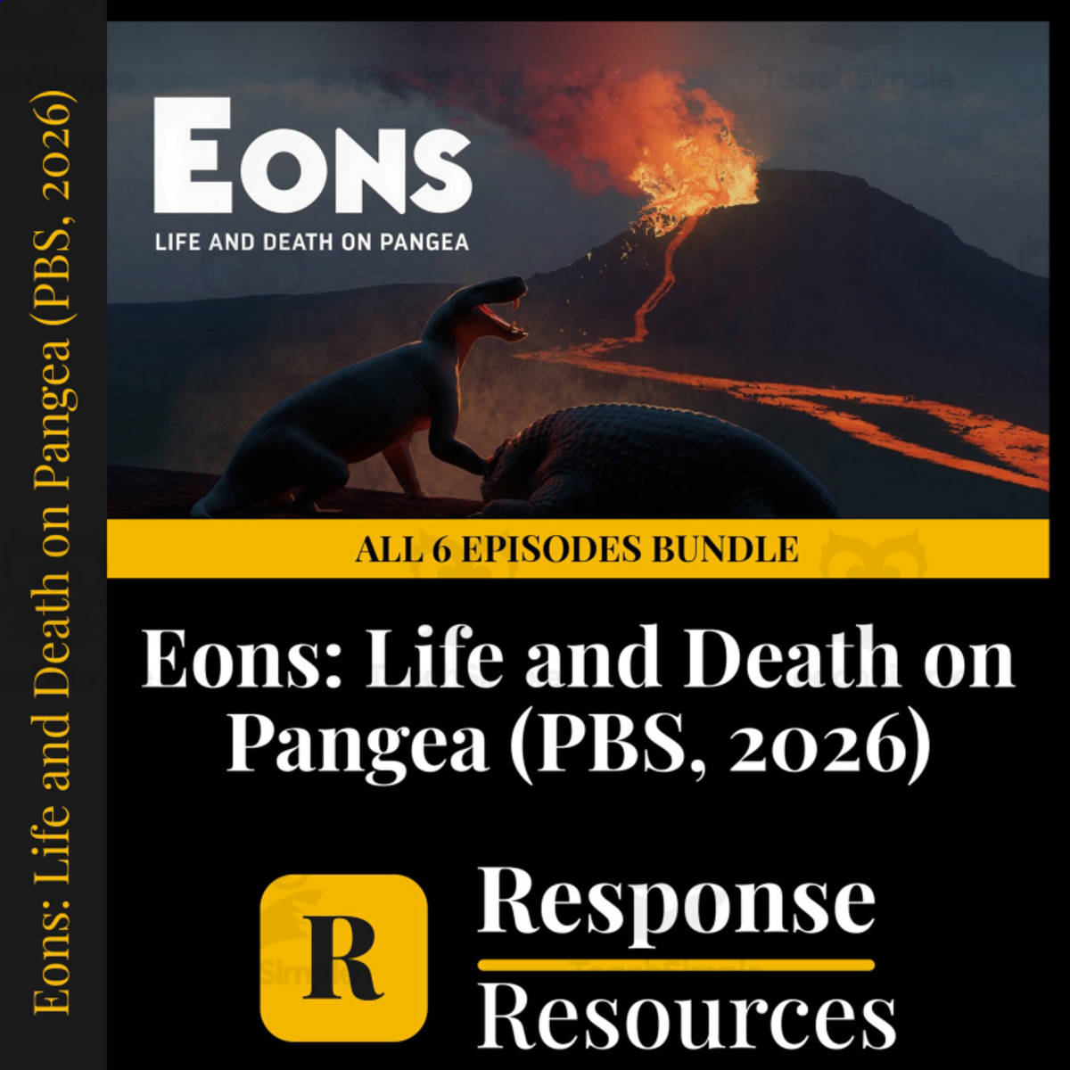 An educational teaching resource from Response Resources entitled Eons Life and Death on Pangea All 6 Episodes Bundle Worksheets downloadable at Teach Simple.