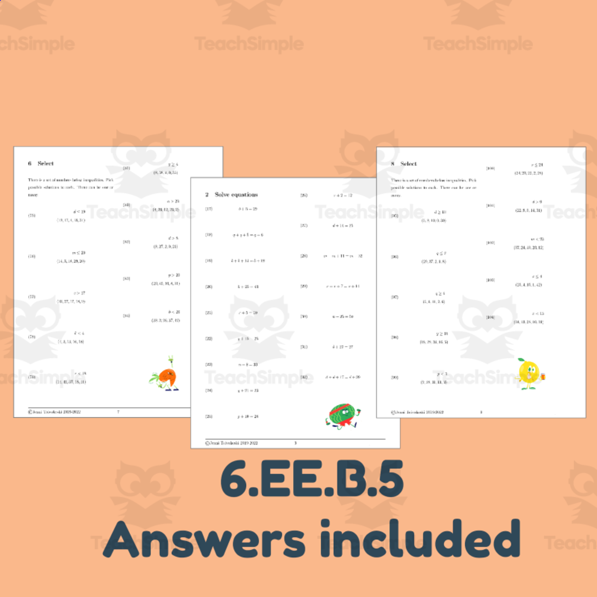 An educational teaching resource from TheBrightestKid entitled Equations and Inequalities Worksheet for 6th Grade downloadable at Teach Simple.