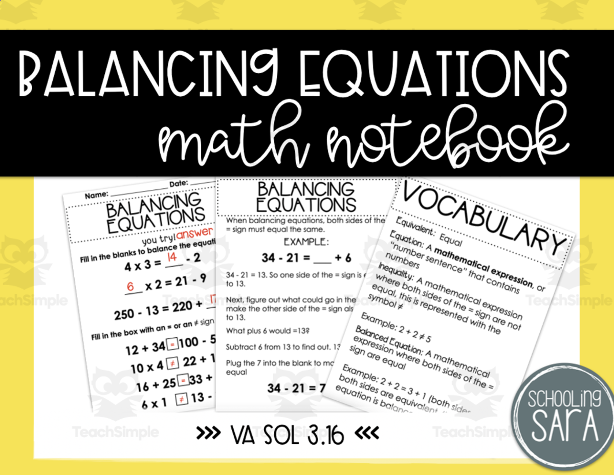 An educational teaching resource from SchoolingSara entitled Equivalent Equations Math Interactive Notebook downloadable at Teach Simple.