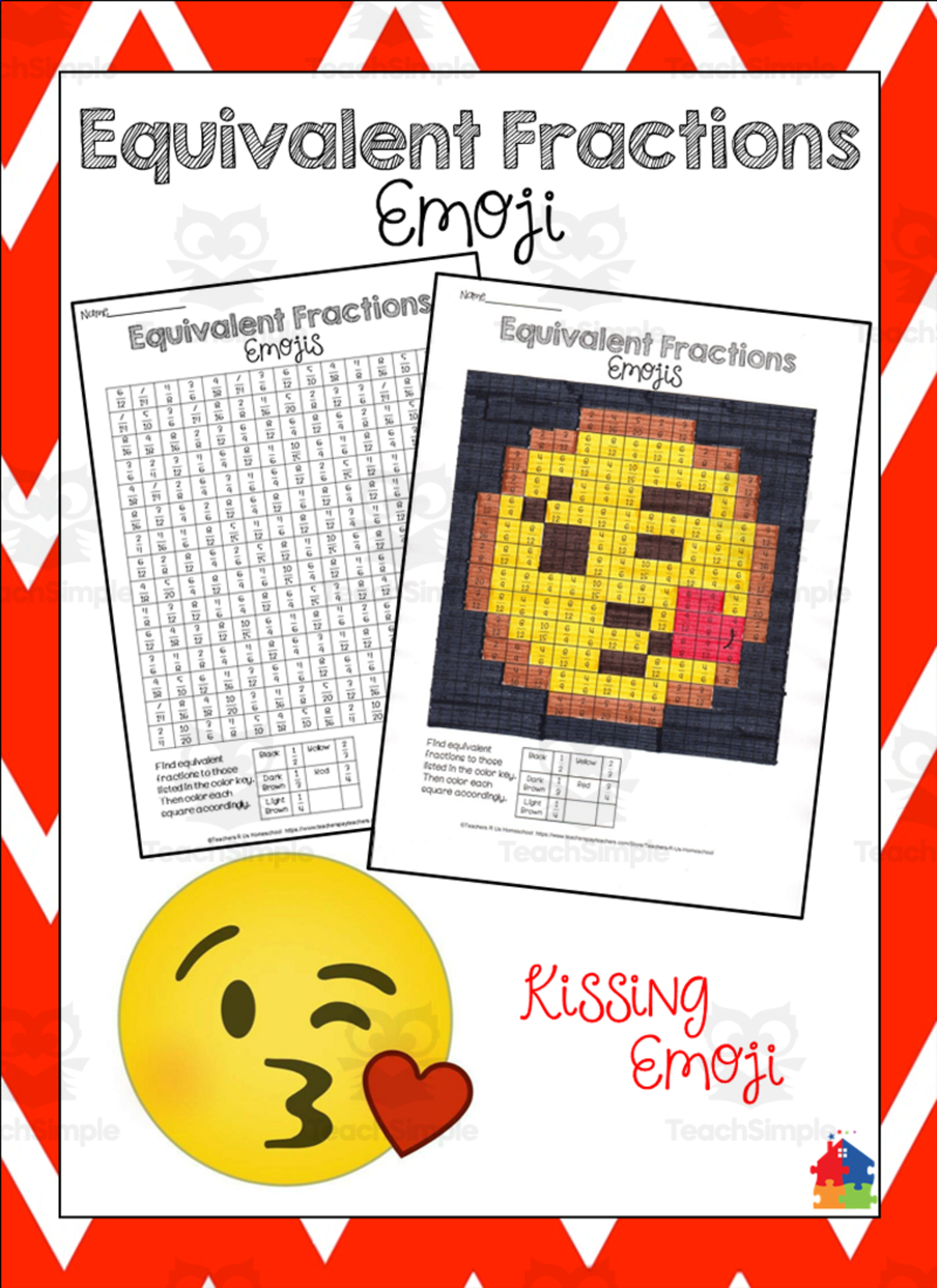 An educational teaching resource from Teachers R Us Homeschool entitled Equivalent Fractions Emoji downloadable at Teach Simple.