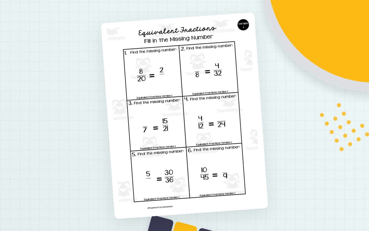 Equivalent Fractions Math Worksheet — Two Versions preview