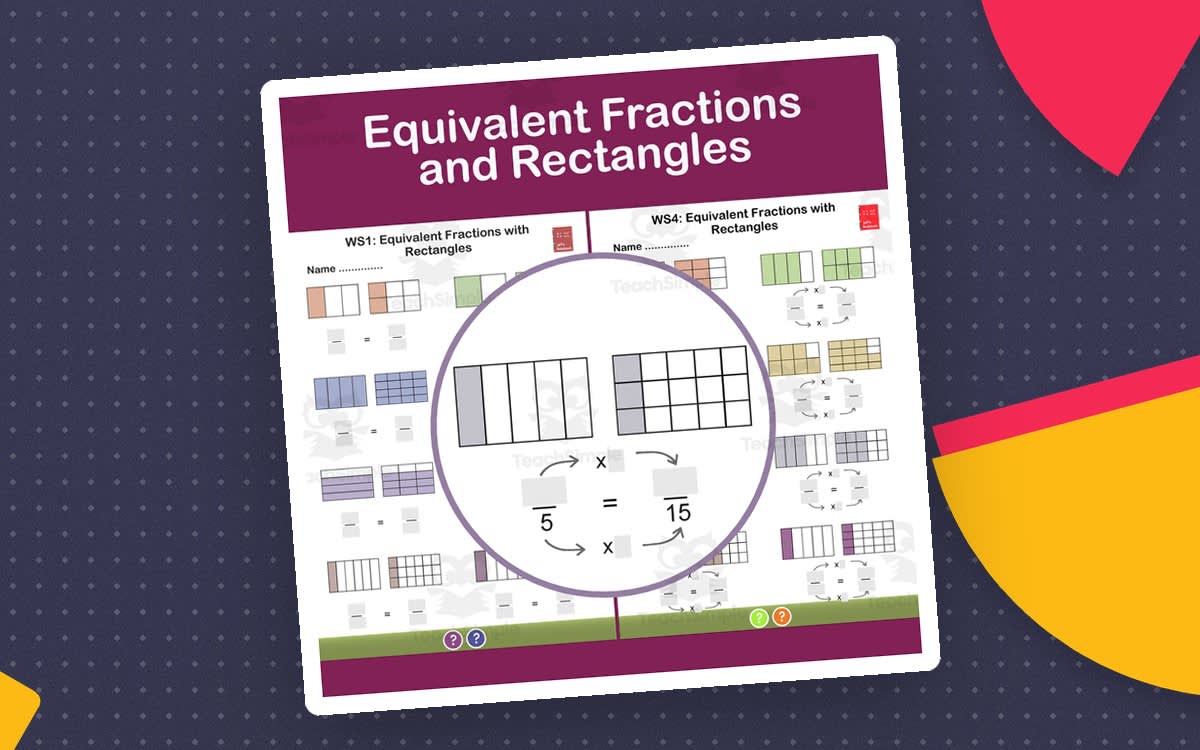 An educational teaching resource from Jeff's Notebooks entitled Equivalent Fractions – Visual Rectangle Approach downloadable at Teach Simple.