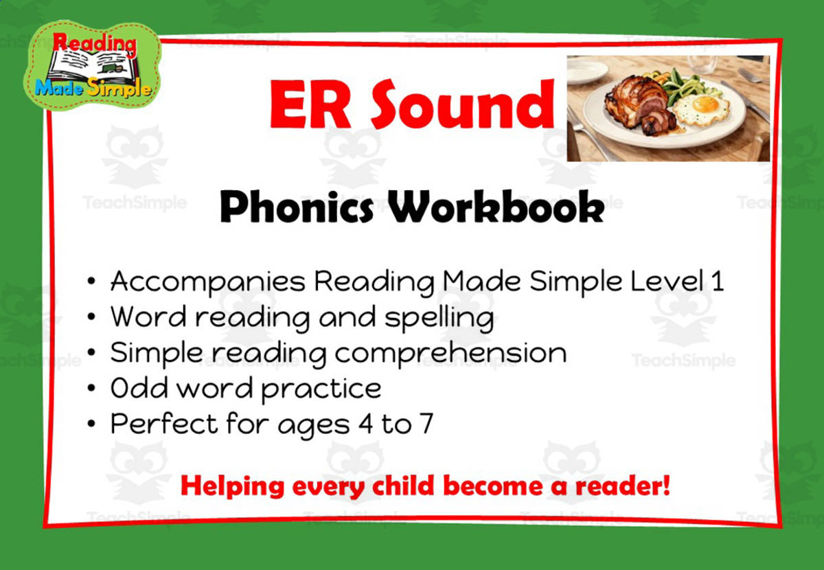An educational teaching resource from Lilibette's Resources entitled ER: Phonics Workbook Reading Made Simple downloadable at Teach Simple.