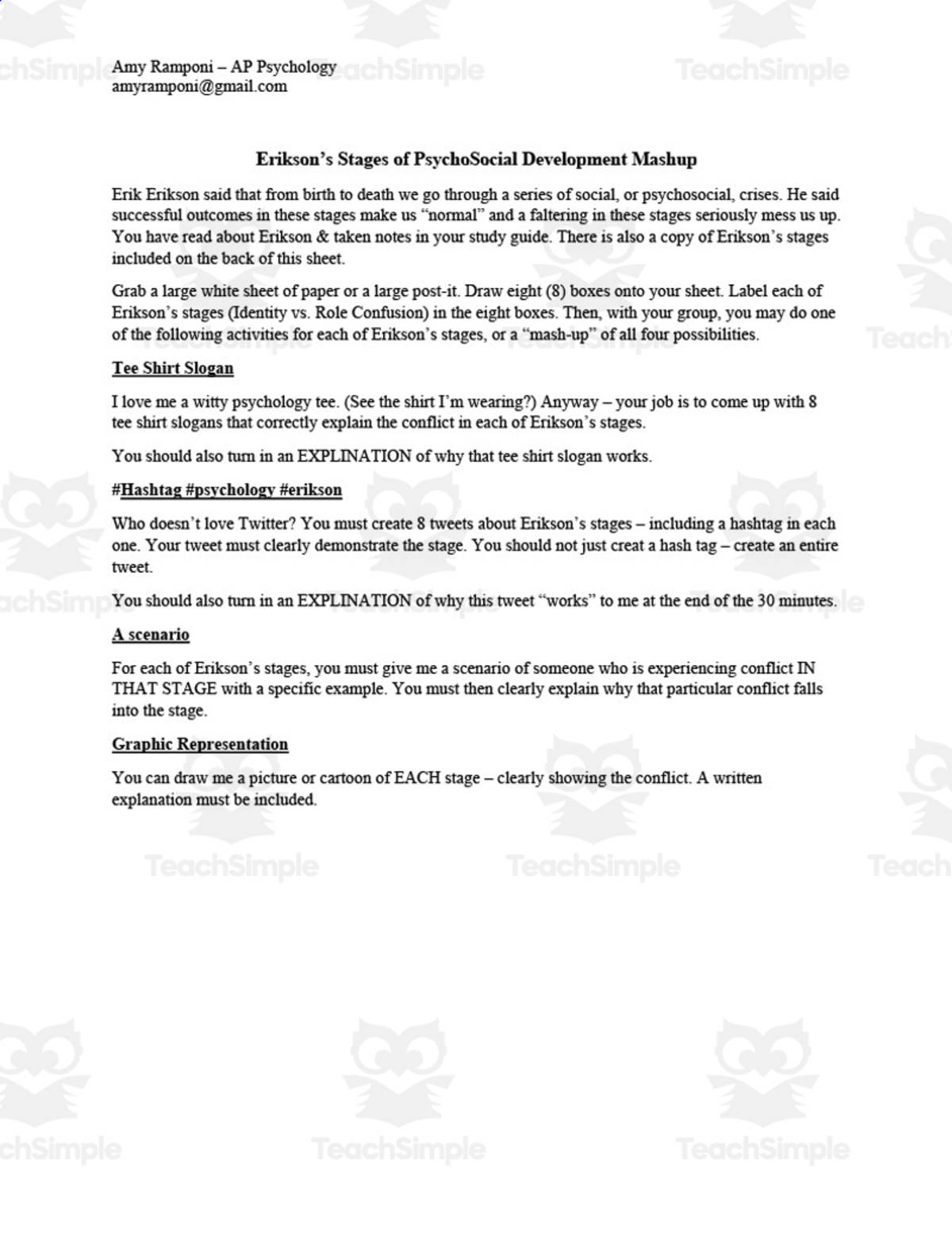 An educational teaching resource from Skinner's Box entitled Erikson’s Stages of PsychoSocial Development Mashup downloadable at Teach Simple.