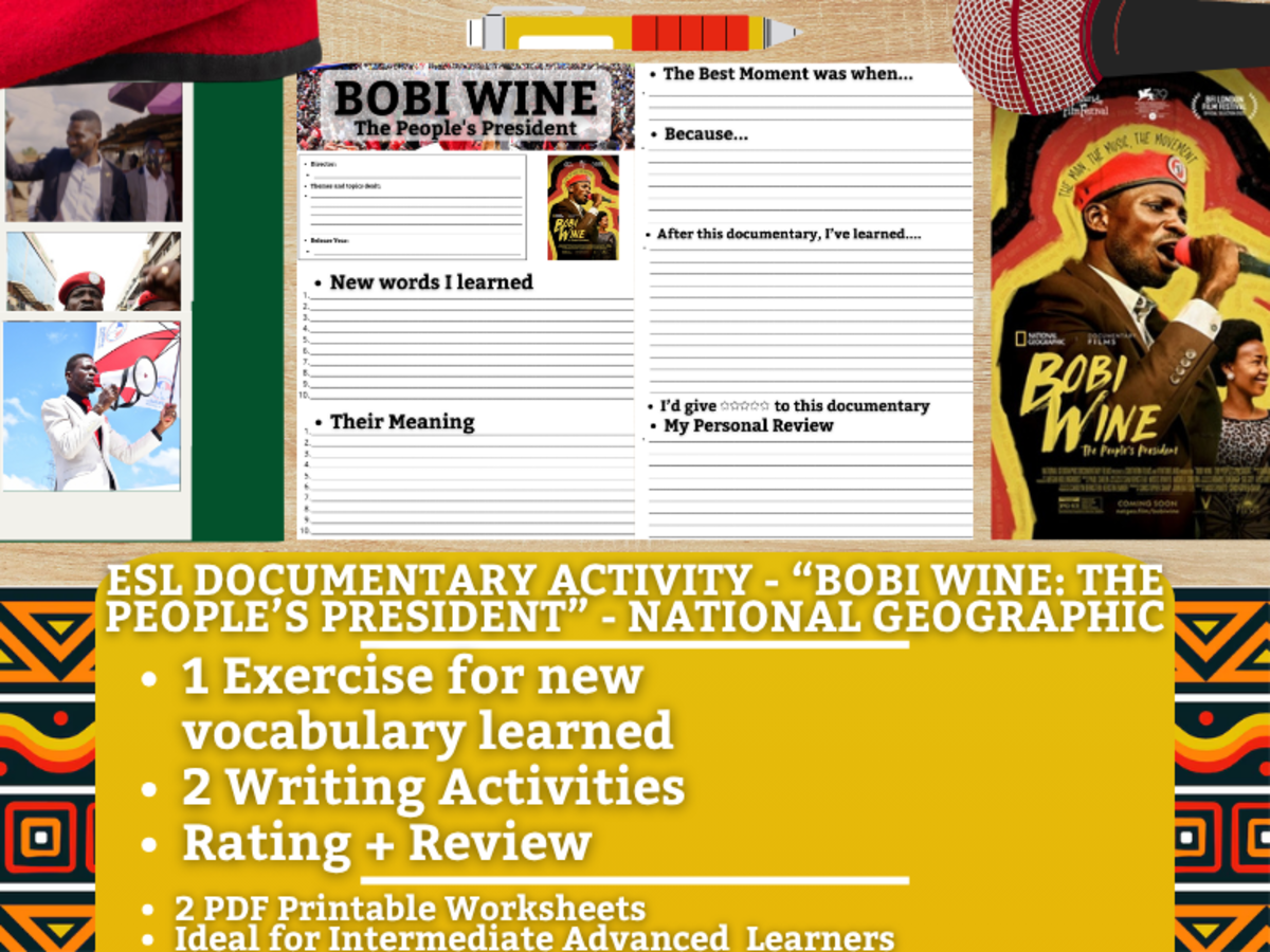 An educational teaching resource from Learning with Alan entitled ESL Documentary Activity - Bobi Wine: The People's President downloadable at Teach Simple.