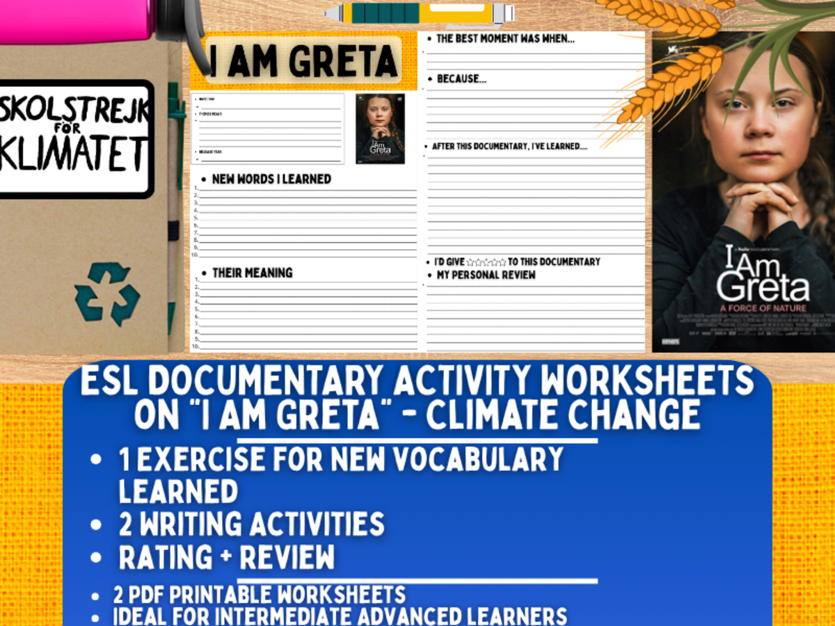 An educational teaching resource from Learning with Alan entitled ESL Documentary Activity - I am Greta - Environmental Activity downloadable at Teach Simple.
