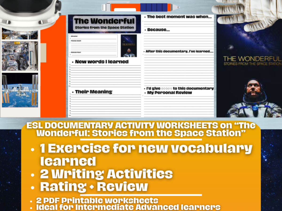 An educational teaching resource from Learning with Alan entitled ESL Documentary Activity - Wonderful: Stories from the Space Station downloadable at Teach Simple.