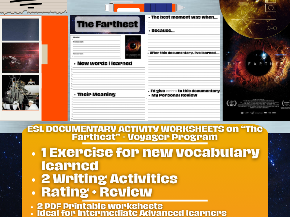An educational teaching resource from Learning with Alan entitled ESL Documentary Activity Worksheets - The Farthest - Voyager Program downloadable at Teach Simple.