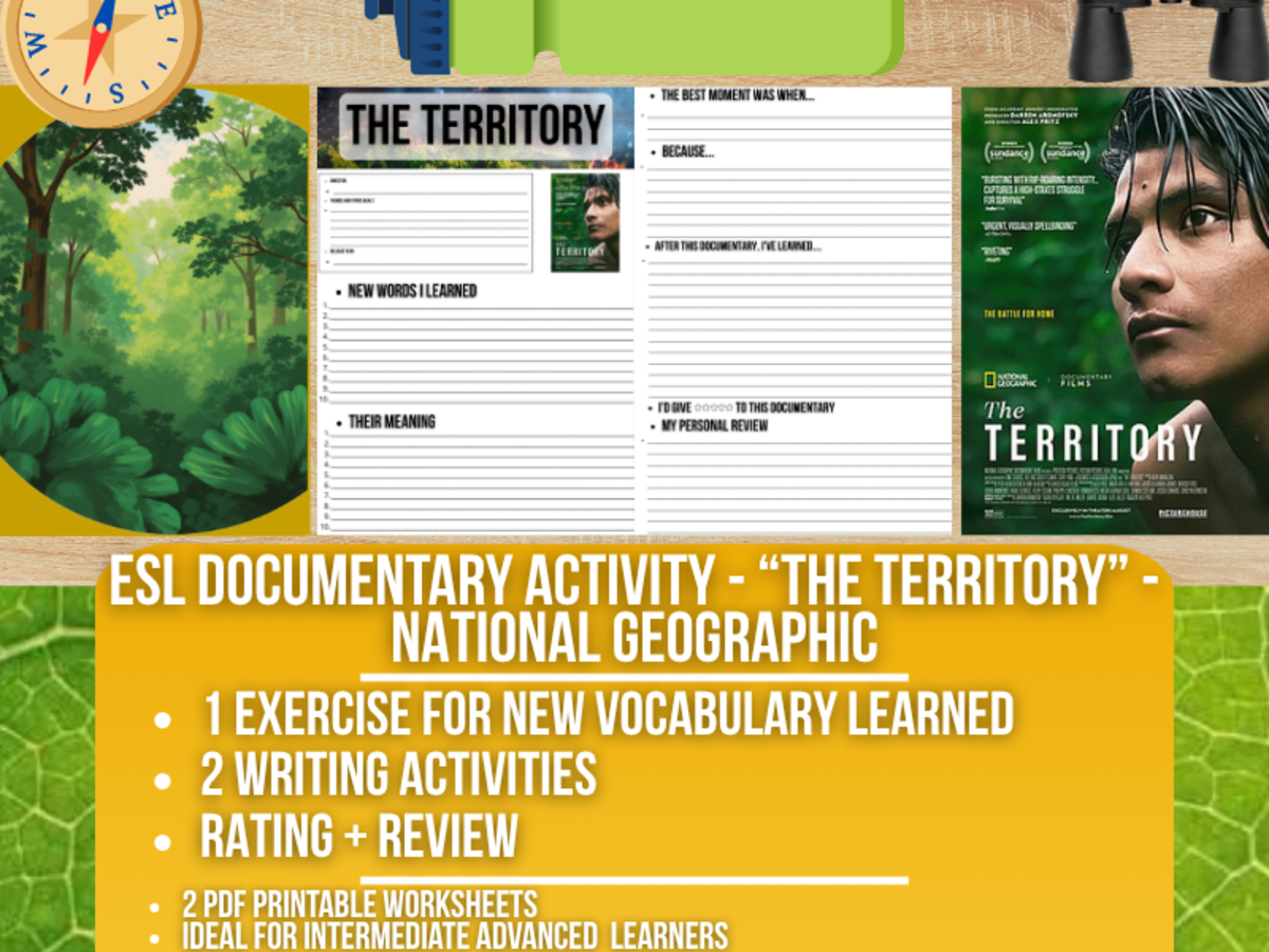 An educational teaching resource from Learning with Alan entitled ESL Documentary Activity Worksheets - The Territory downloadable at Teach Simple.