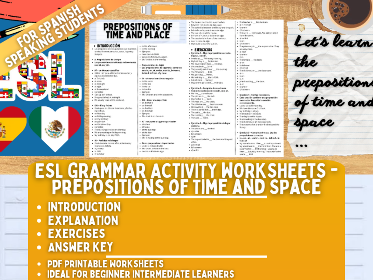 ESL Grammar Activity - Prepositions of Time & Space - Spanish Speaking preview