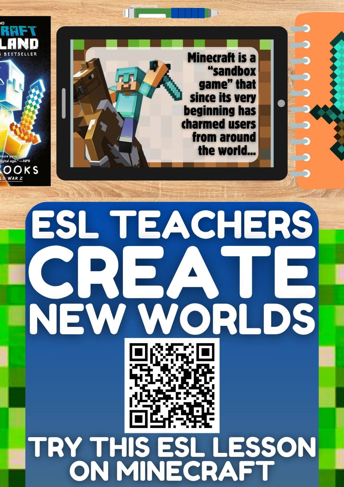 An educational teaching resource from Learning with Alan entitled ESL Lesson on Minecraft - Listening + Writing Activity downloadable at Teach Simple.