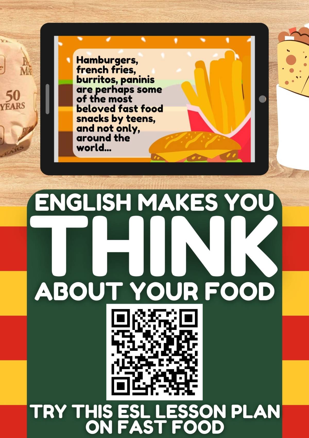 An educational teaching resource from Learning with Alan entitled ESL Lesson Plan on Fast Food downloadable at Teach Simple.