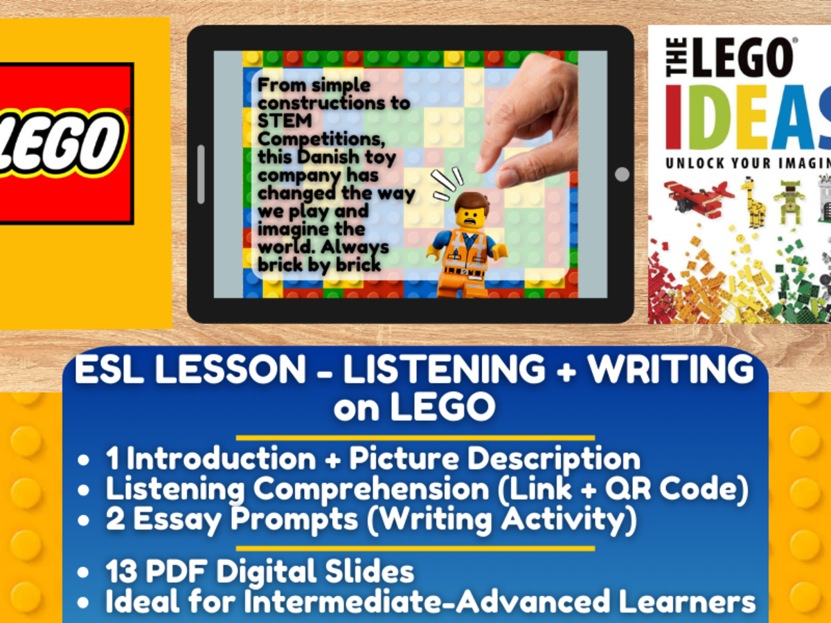 An educational teaching resource from Learning with Alan entitled ESL Lesson Plan on LEGO - Listening Comprehension + Writing Activity downloadable at Teach Simple.