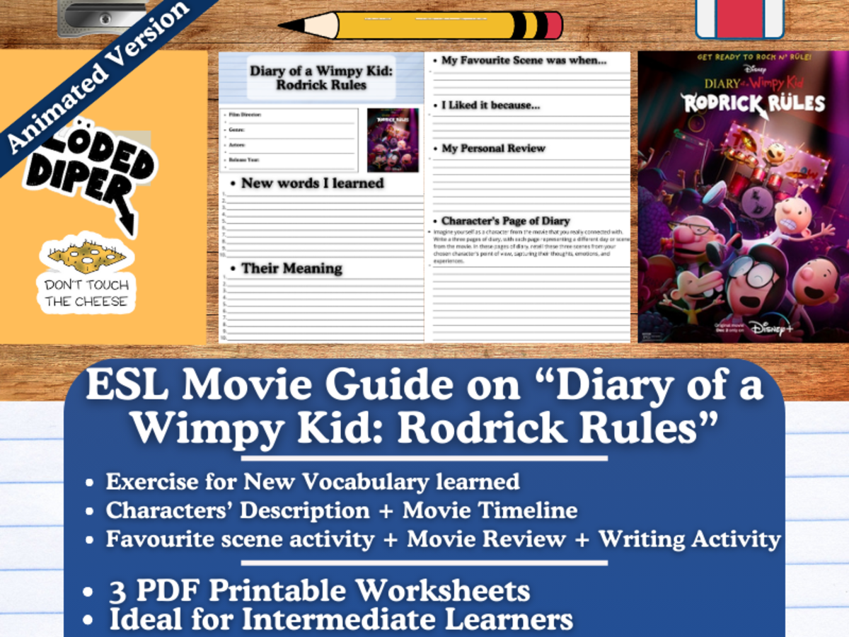 An educational teaching resource from Learning with Alan entitled ESL Movie Guide - Diary of a Wimpy Kid: Rodrick Rules - 2022 Version downloadable at Teach Simple.