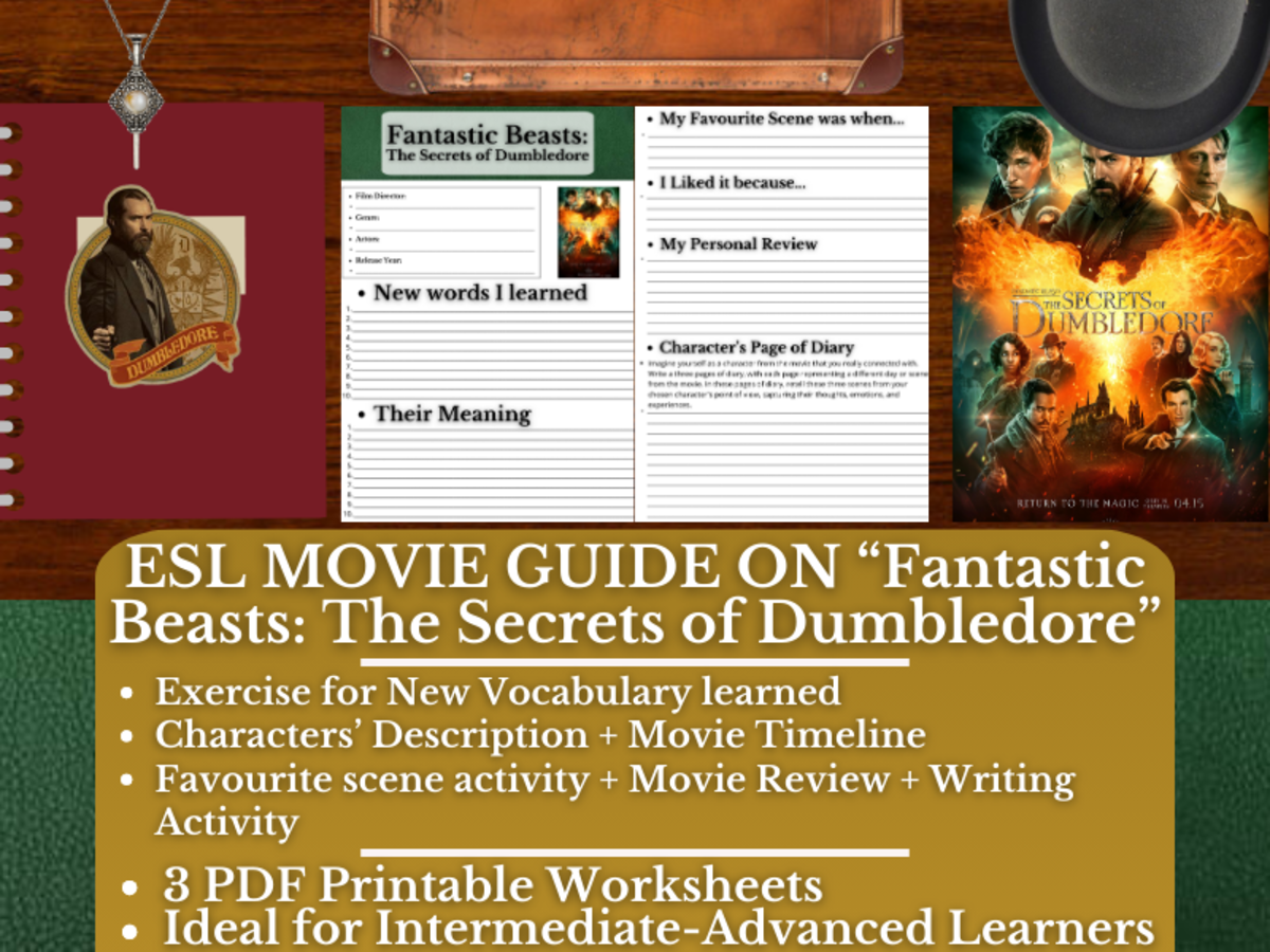 An educational teaching resource from Learning with Alan entitled ESL Movie Guide - "Fantastic Beasts: The Secrets of Dumbledore" downloadable at Teach Simple.