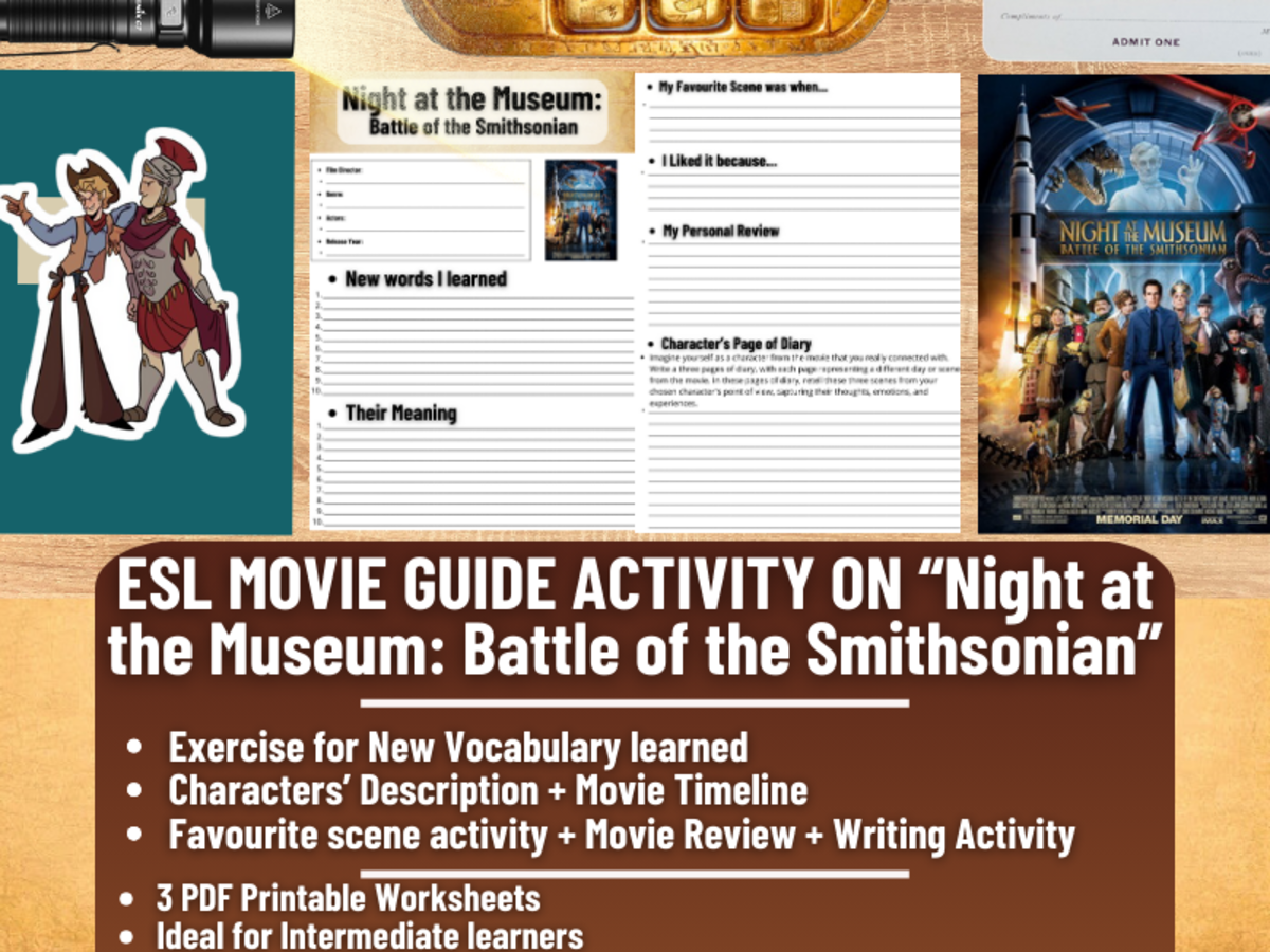 An educational teaching resource from Learning with Alan entitled ESL Movie Guide - "Night at the Museum: Battle of the Smithsonian" downloadable at Teach Simple.