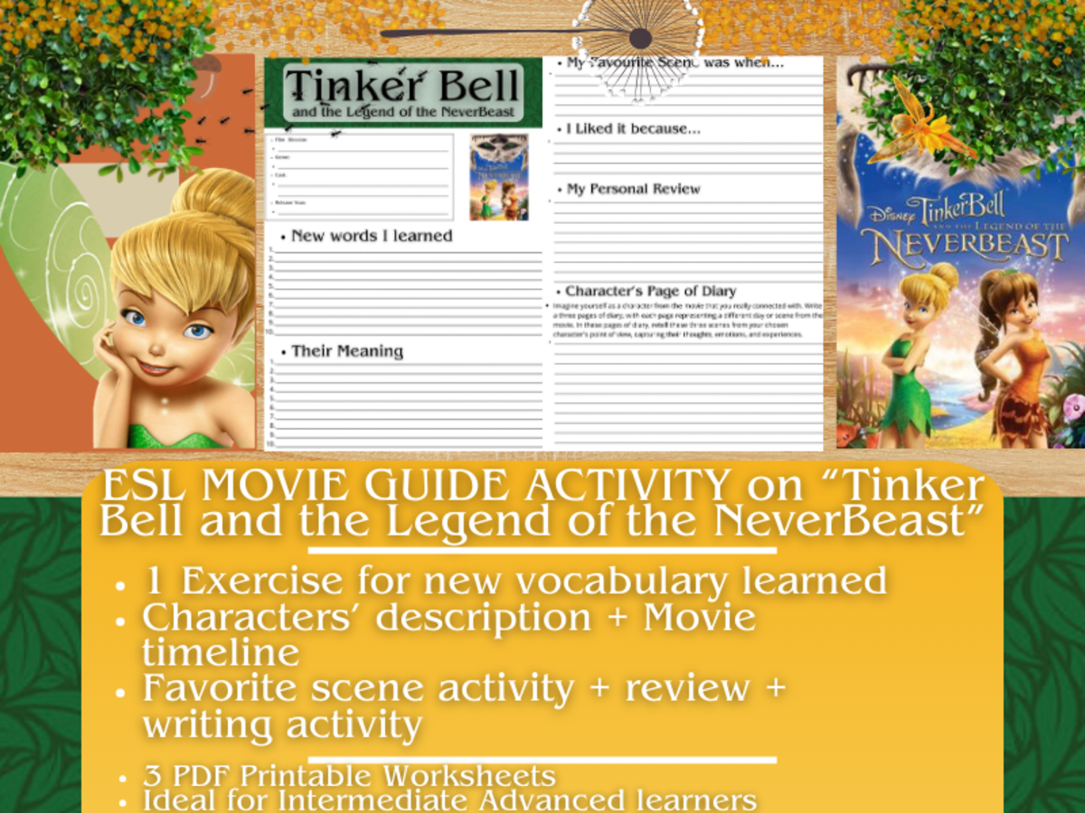 An educational teaching resource from Learning with Alan entitled ESL Movie Guide - Tinker Bell and the Legend of the NeverBeast downloadable at Teach Simple.