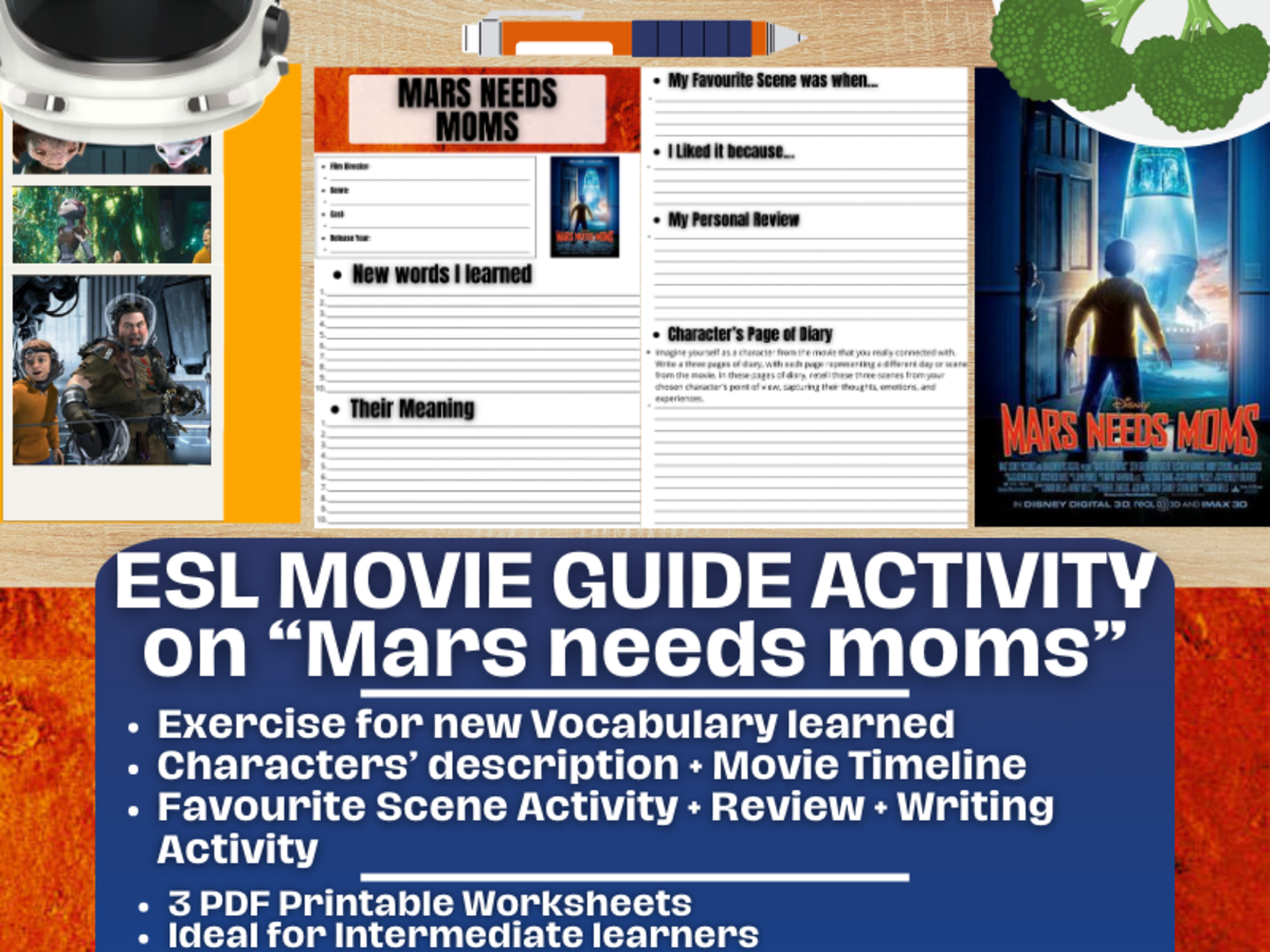 An educational teaching resource from Learning with Alan entitled ESL Movie Guide Worksheets - Mars needs moms - Science Fiction downloadable at Teach Simple.
