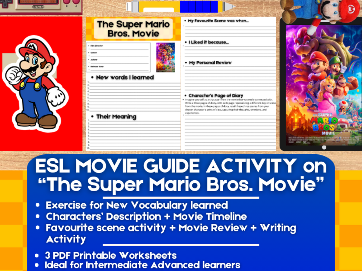 An educational teaching resource from Learning with Alan entitled ESL Movie Guide Worksheets on "The Super Mario Bros. Movie" downloadable at Teach Simple.