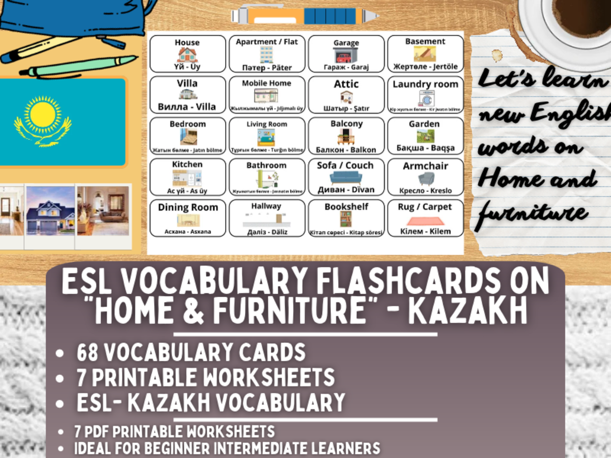 ESL Multilingual Vocabulary Flashcard - Home & Furniture - Kazakh preview