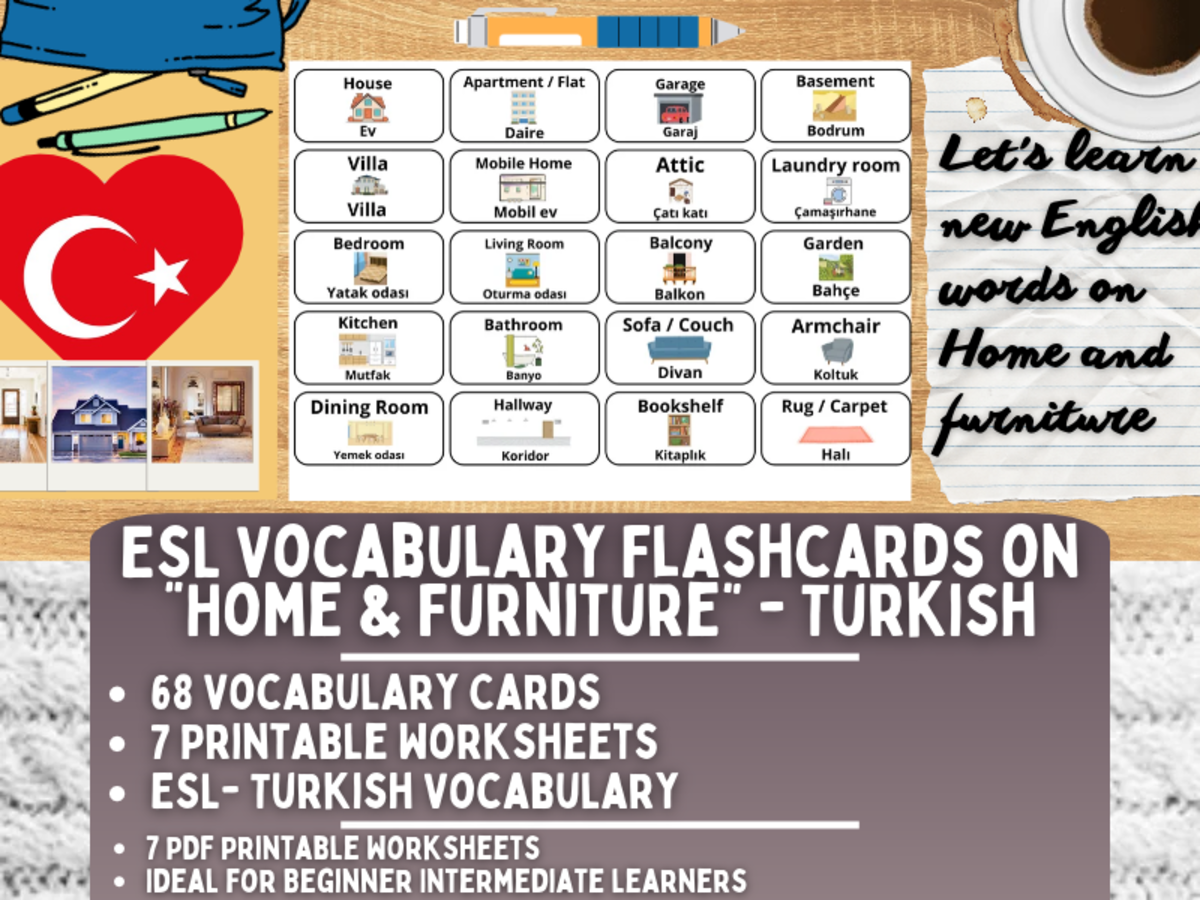 ESL Multilingual Vocabulary Flashcard - Home & Furniture - Turkish preview