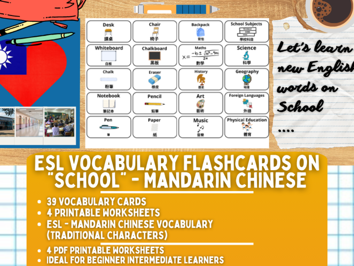 An educational teaching resource from Learning with Alan entitled ESL Multilingual Vocabulary Flashcard - School - Chinese - Traditional downloadable at Teach Simple.