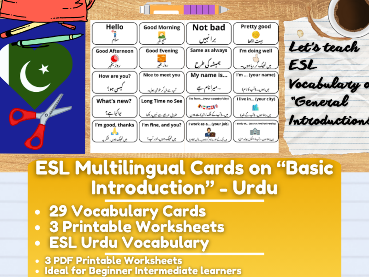 An educational teaching resource from Learning with Alan entitled ESL Multilingual Vocabulary Flashcards - General Introduction - Urdu downloadable at Teach Simple.