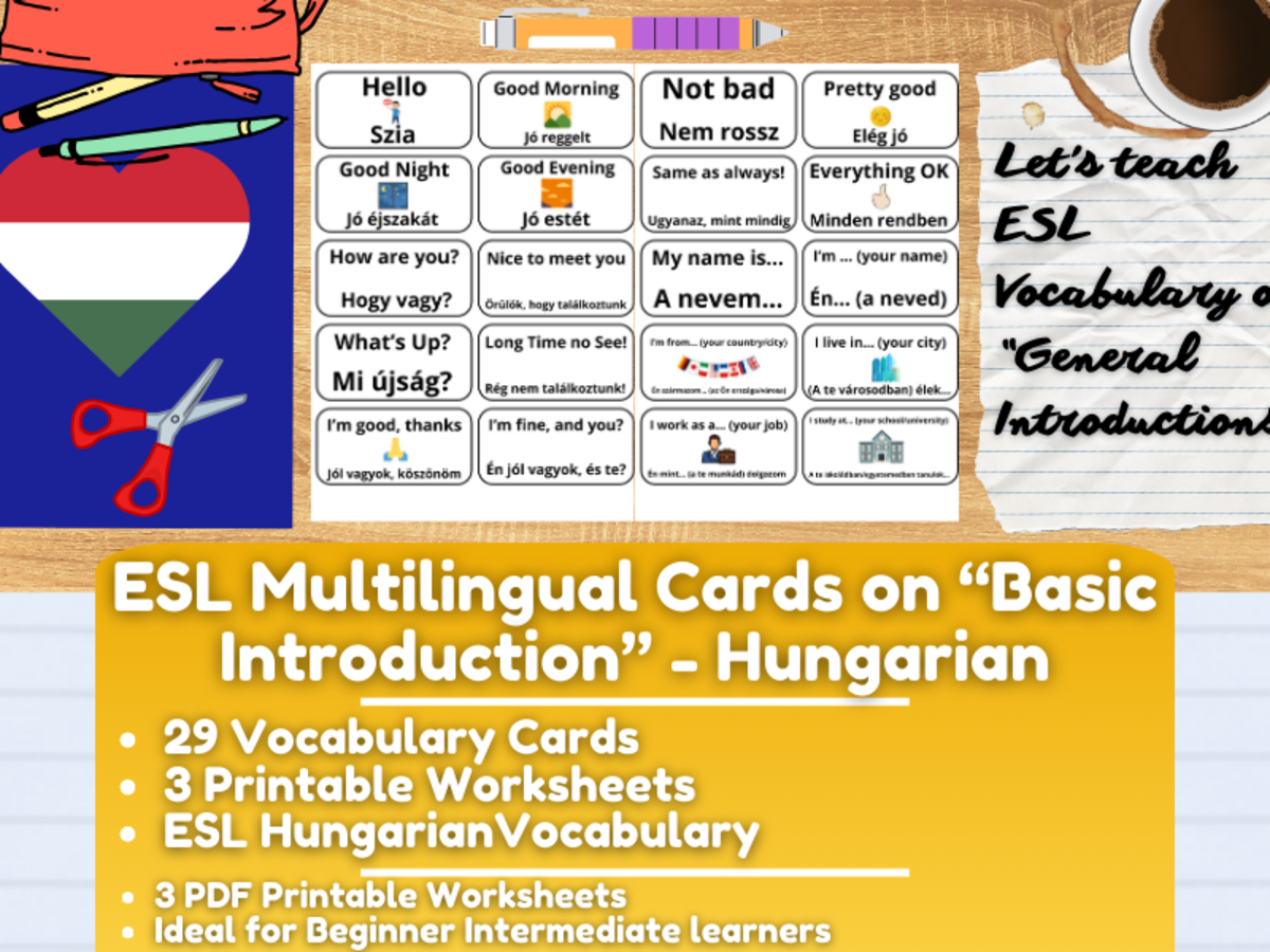 An educational teaching resource from Learning with Alan entitled ESL Multilingual Vocabulary Flashcards on "Introductions" - Hungarian downloadable at Teach Simple.