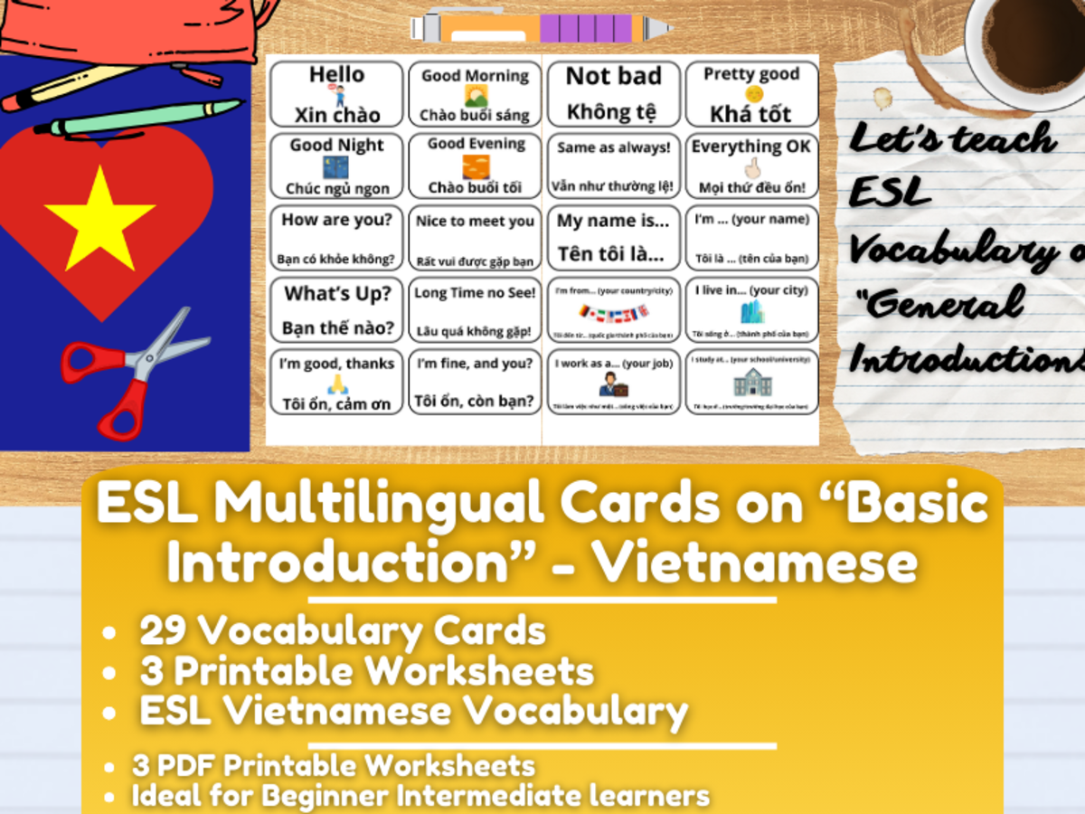 An educational teaching resource from Learning with Alan entitled ESL Multilingual Vocabulary Flashcards on "Introductions" - Vietnamese downloadable at Teach Simple.
