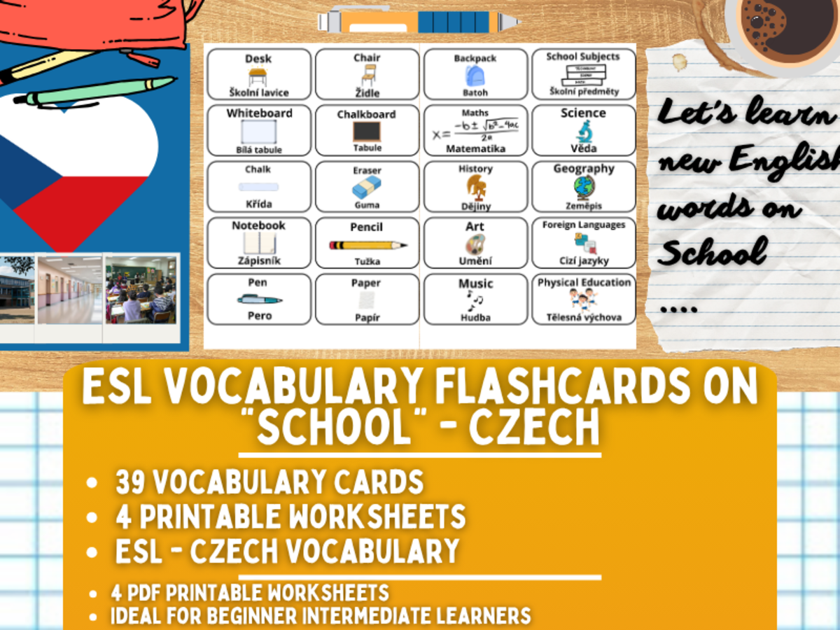An educational teaching resource from Learning with Alan entitled ESL Multilingual Vocabulary Flashcards - School - Czech downloadable at Teach Simple.