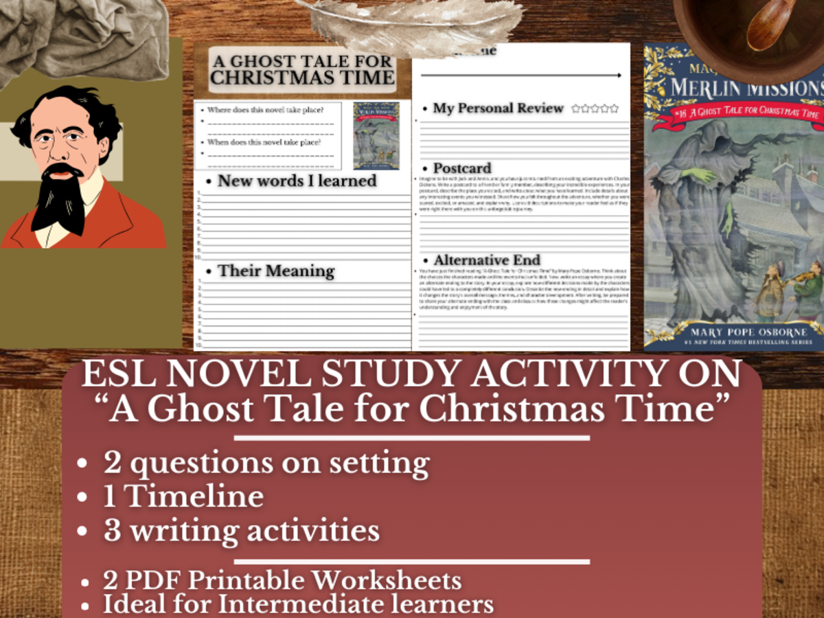 An educational teaching resource from Learning with Alan entitled ESL Novel Study - A Ghost Tale for Christmas Time - Magic Tree House downloadable at Teach Simple.