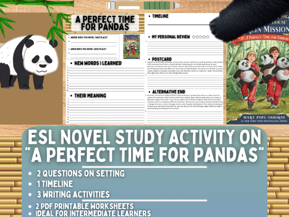 An educational teaching resource from Learning with Alan entitled ESL Novel Study - A Perfect Time for Pandas - Magic Tree House downloadable at Teach Simple.