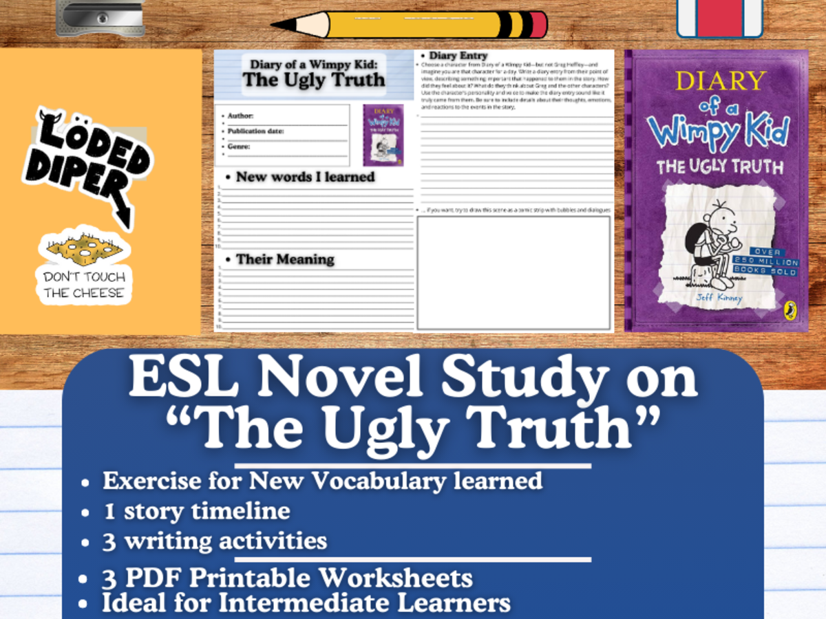 An educational teaching resource from Learning with Alan entitled ESL Novel Study - "Diary of a Wimpy Kid: The Ugly Truth" - Jeff Kinney downloadable at Teach Simple.