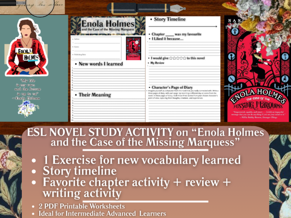 An educational teaching resource from Learning with Alan entitled ESL Novel Study - Enola Holmes and the Case of the Missing Marquess downloadable at Teach Simple.