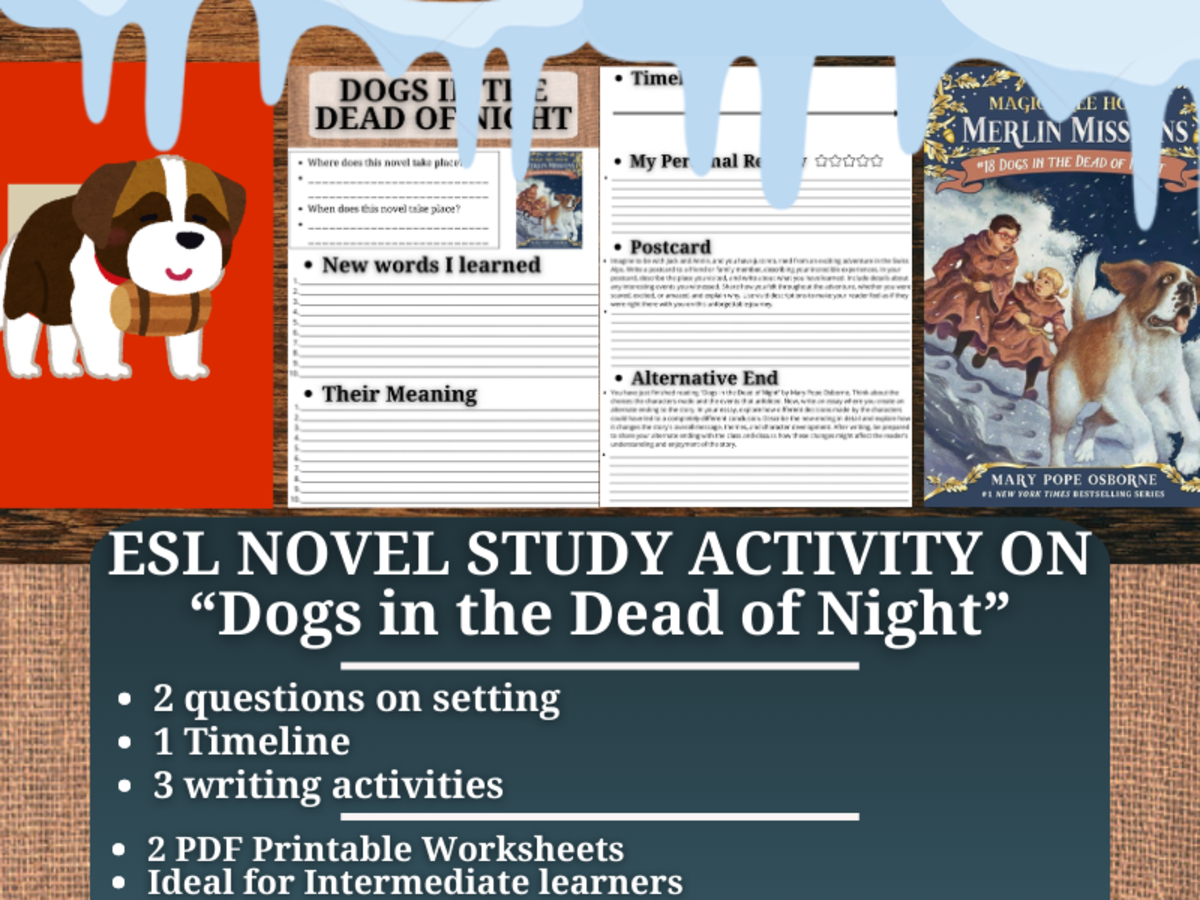 An educational teaching resource from Learning with Alan entitled ESL Novel Study on "Dogs in the Dead of Night" - Magic Tree House downloadable at Teach Simple.