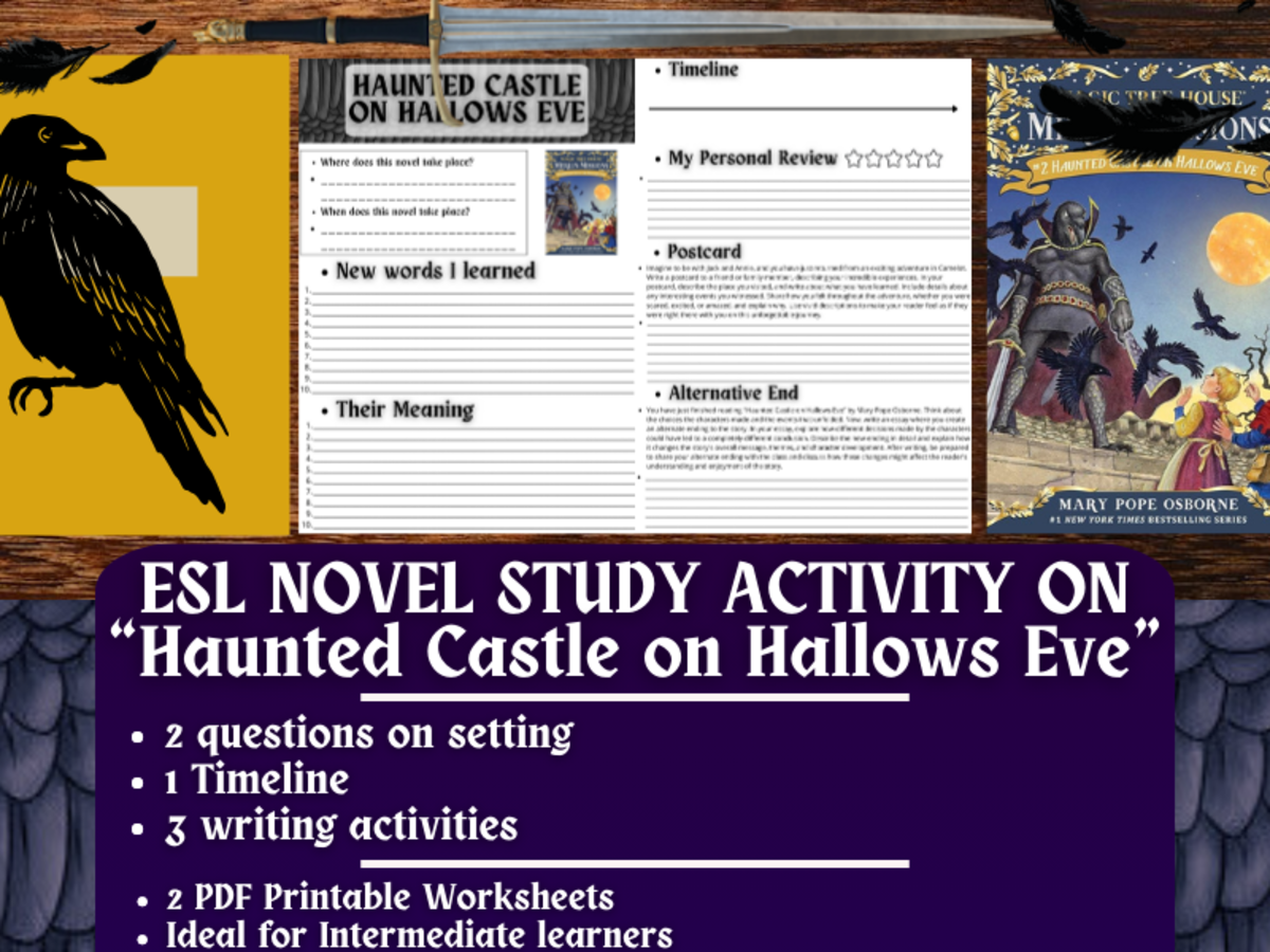 An educational teaching resource from Learning with Alan entitled ESL Novel Study on Haunted Castle on Hallows Eve - Magic Tree House downloadable at Teach Simple.