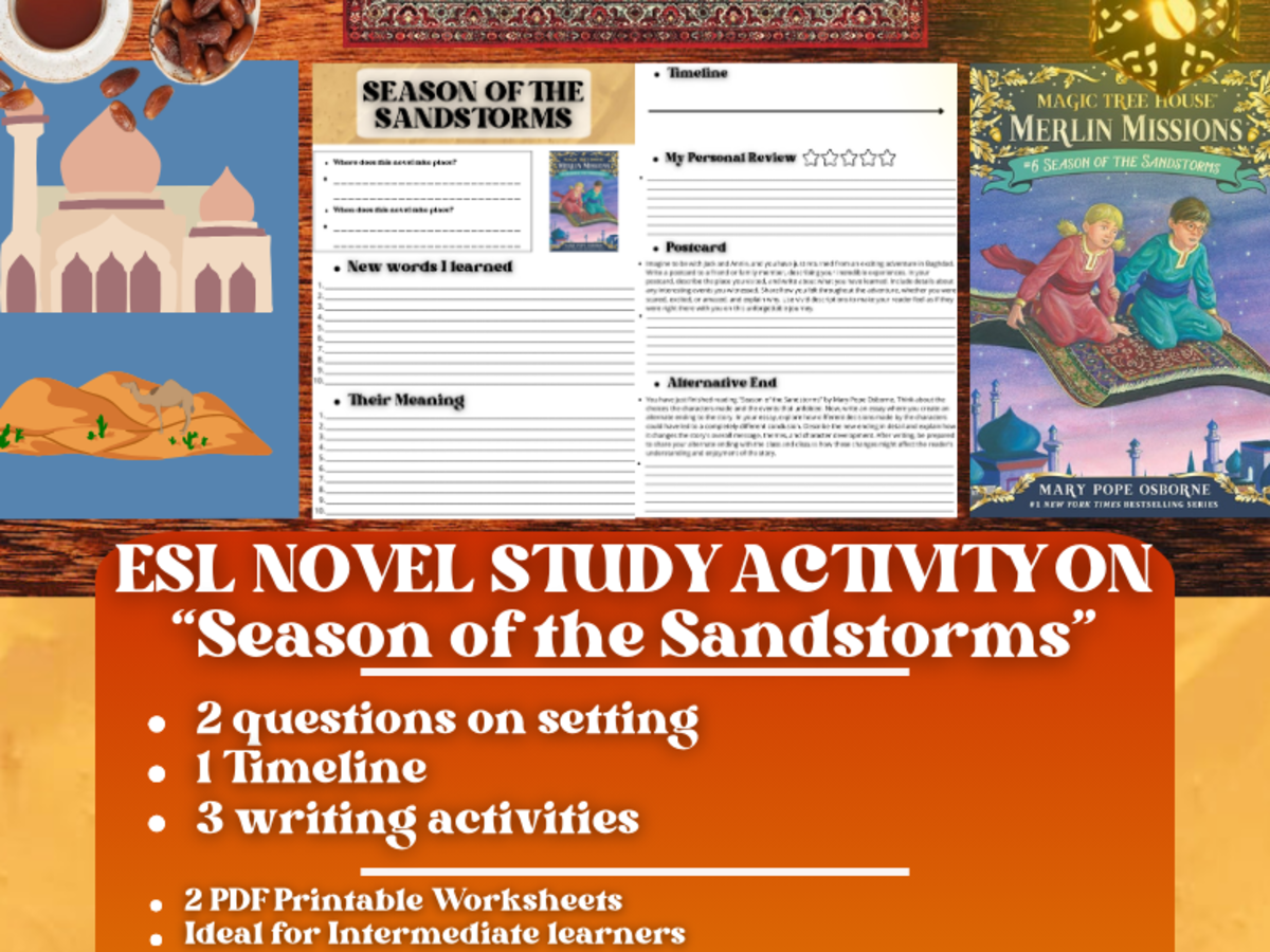 An educational teaching resource from Learning with Alan entitled ESL Novel Study - Season of the Sandstorms - Magic Tree House downloadable at Teach Simple.