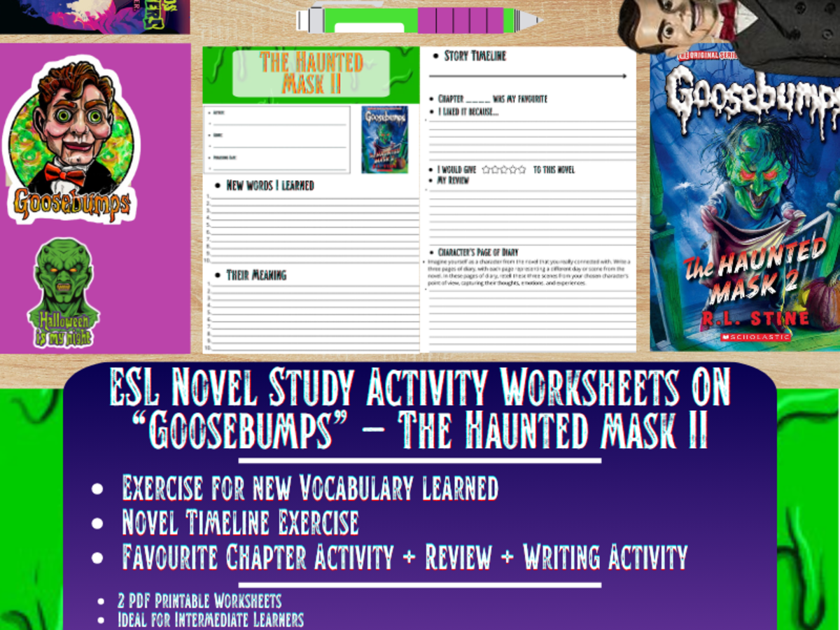 An educational teaching resource from Learning with Alan entitled ESL Novel Study - The Haunted Mask II - Goosebumps - R.L Stine downloadable at Teach Simple.