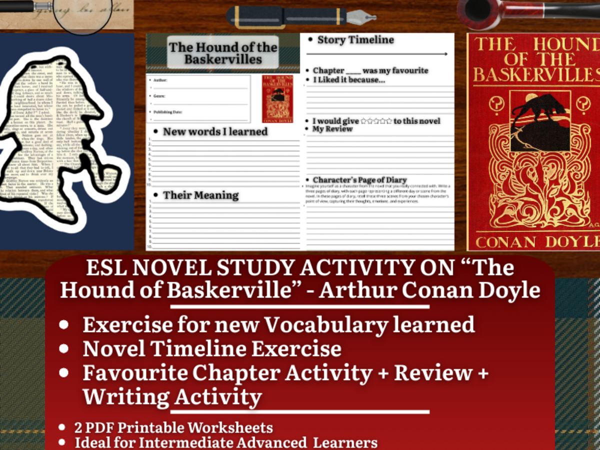 An educational teaching resource from Learning with Alan entitled ESL Novel Study - The Hound of Baskervilles - Arthur Conan Doyle downloadable at Teach Simple.