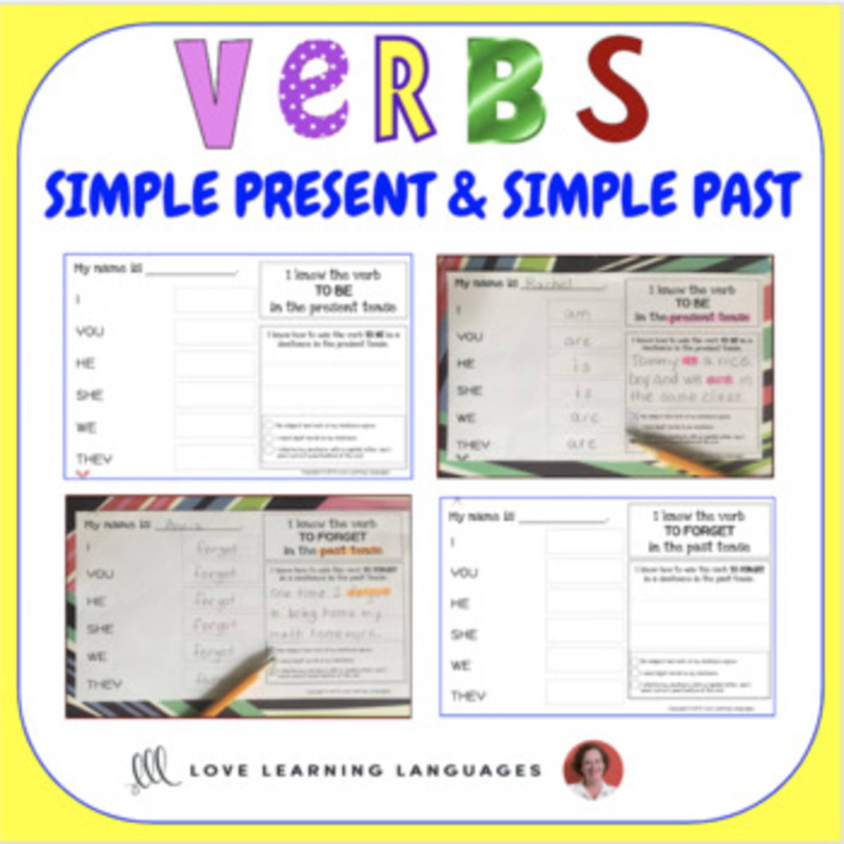 An educational teaching resource from Love Learning Languages entitled ESL Present and Past Tense - 60 Verbs - 120 Worksheets - Distance Learning downloadable at Teach Simple.