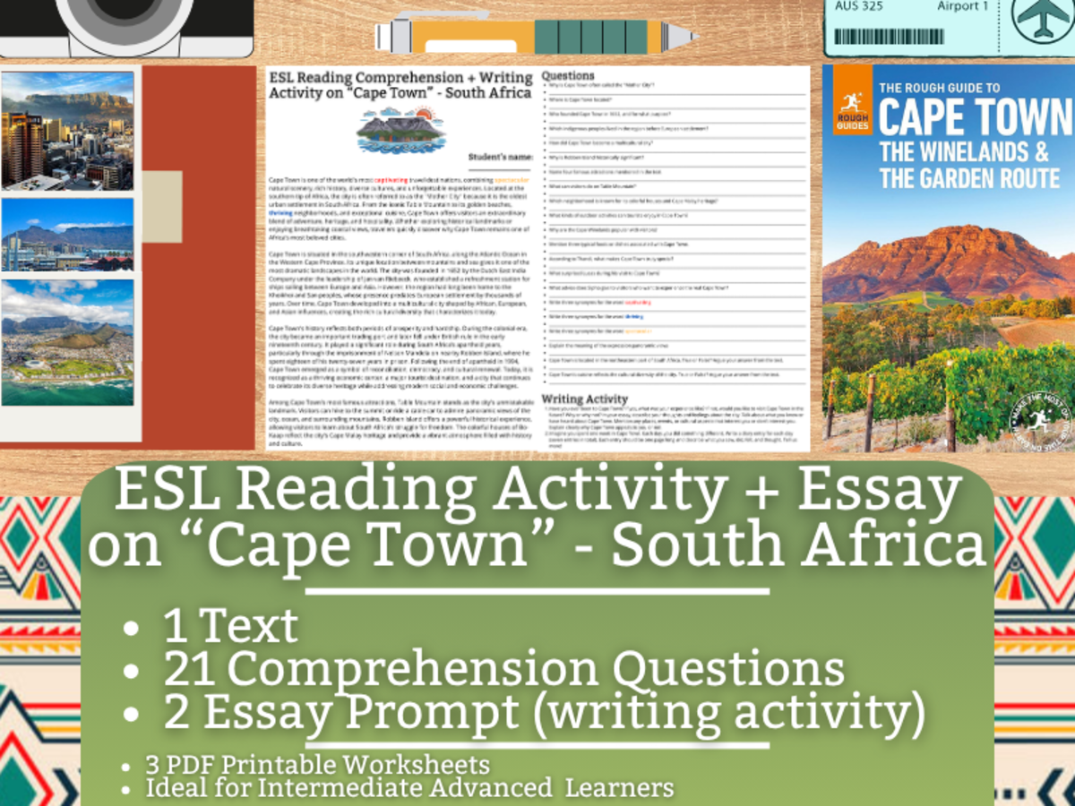 An educational teaching resource from Learning with Alan entitled ESL Reading Comprehension + Essay - Cape Town - South Africa downloadable at Teach Simple.