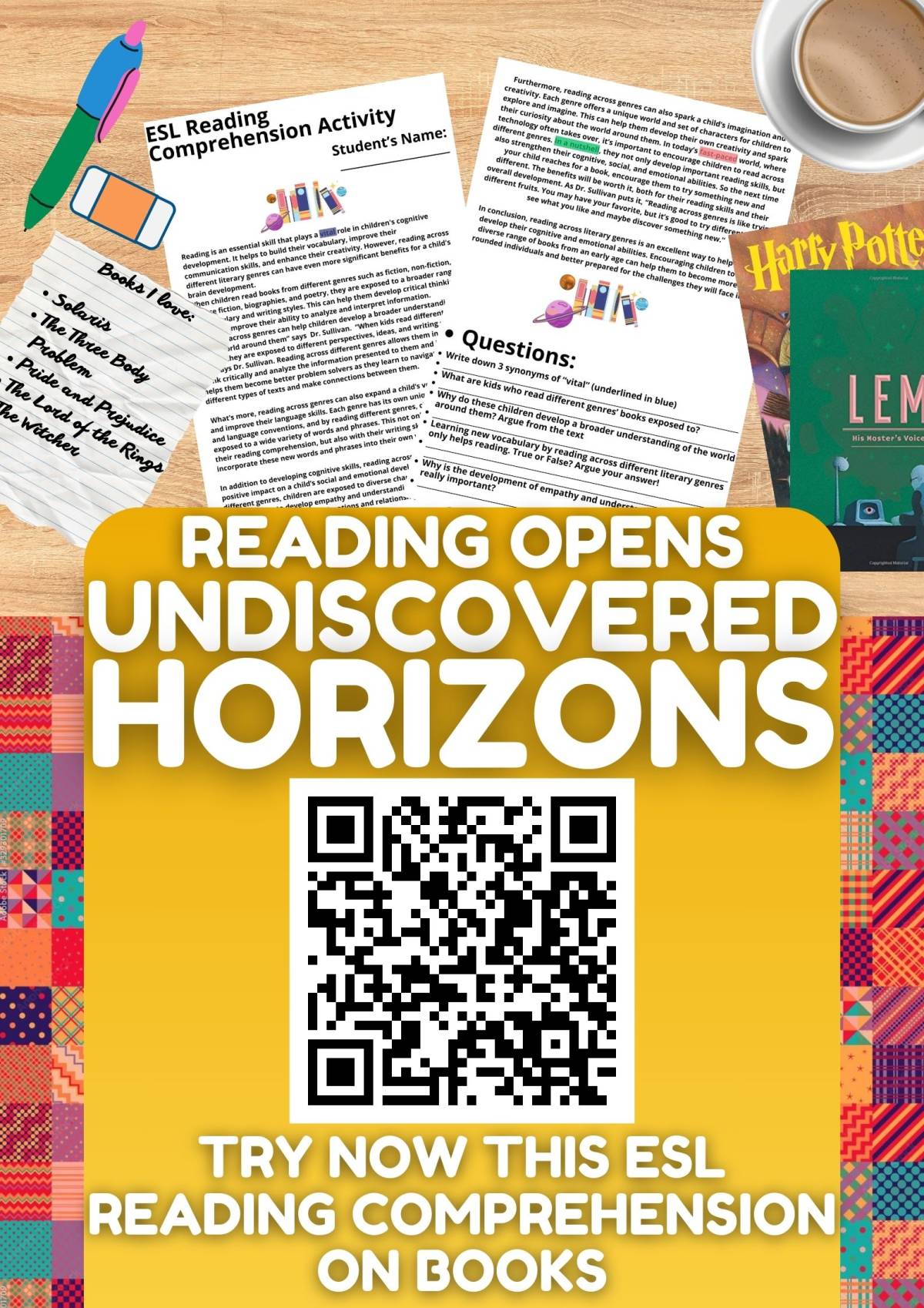 An educational teaching resource from Learning with Alan entitled ESL Reading Comprehension Worksheet -  EFL Activity on Books downloadable at Teach Simple.