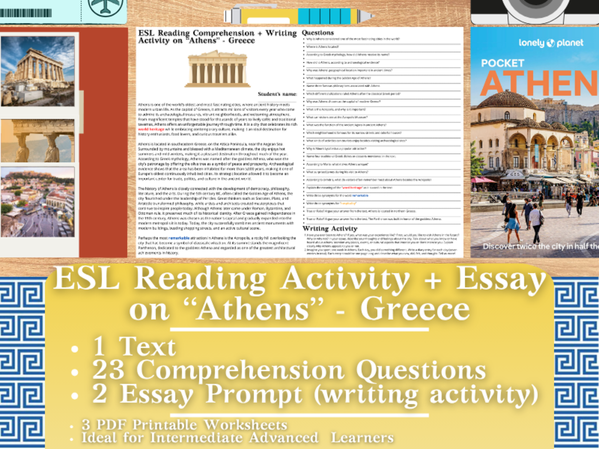An educational teaching resource from Learning with Alan entitled ESL Reading Comprehension + Writing Activity - Athens - Greece downloadable at Teach Simple.