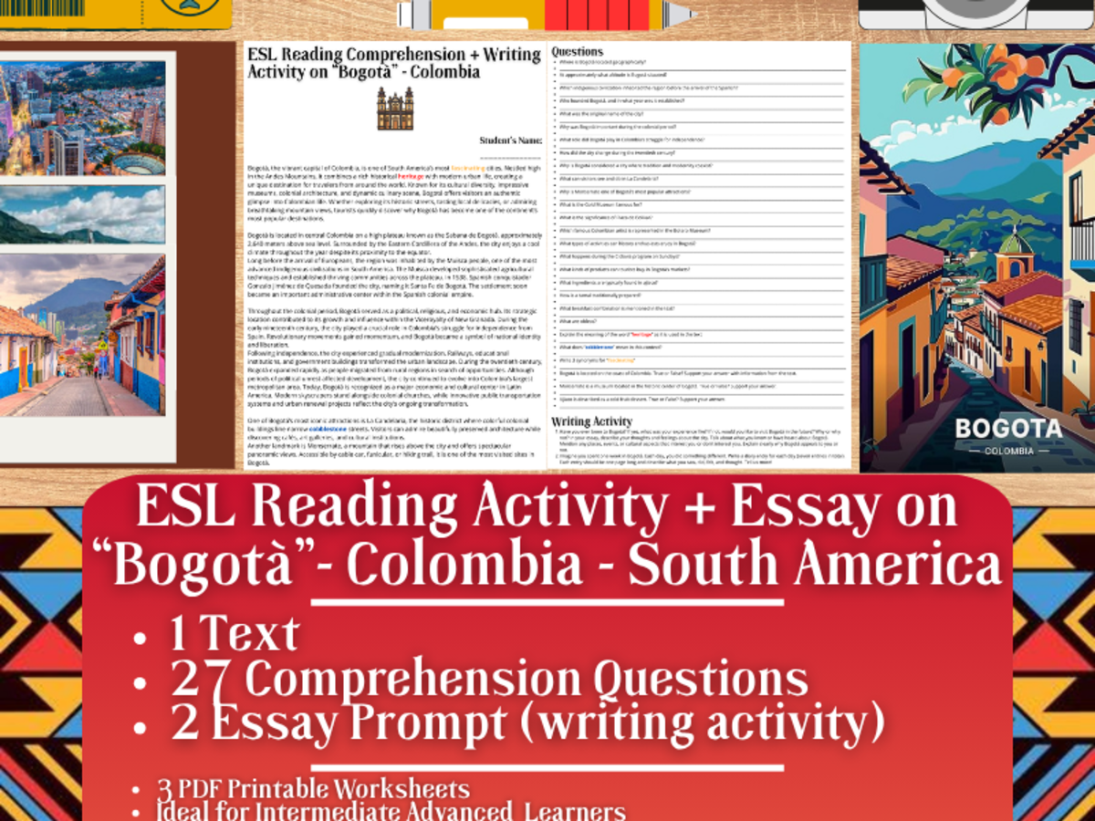 An educational teaching resource from Learning with Alan entitled ESL Reading Comprehension + Writing Activity - Bogotà - Colombia downloadable at Teach Simple.