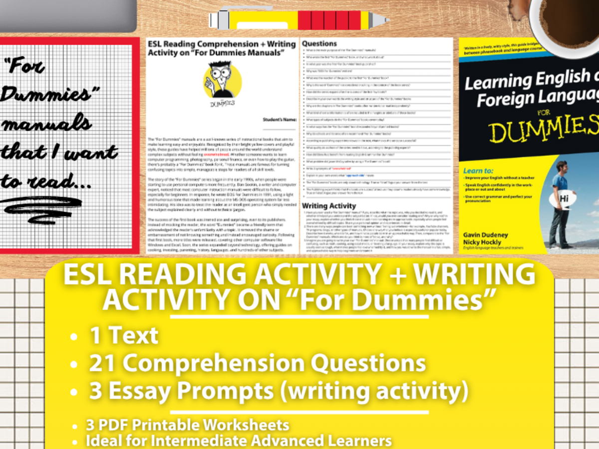 An educational teaching resource from Learning with Alan entitled ESL Reading Comprehension + Writing Activity - "For Dummies" Manuals downloadable at Teach Simple.